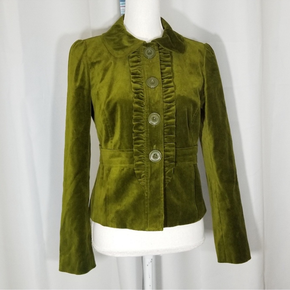 Halogen Green Ruffled Velvet Jacket - Small - Picture 2 of 10